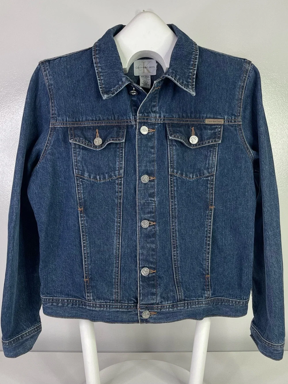 Calvin Klein Jeans Denim Jacket Boys Large L Dark Wash Button Front Cotton